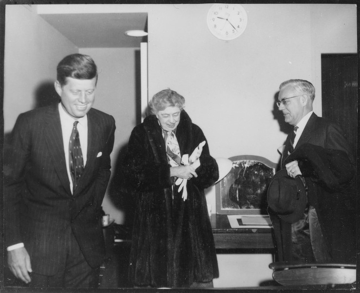 Eleanor Roosevelt and John F. Kennedy in Waltham Massachusetts - NARA - 196068