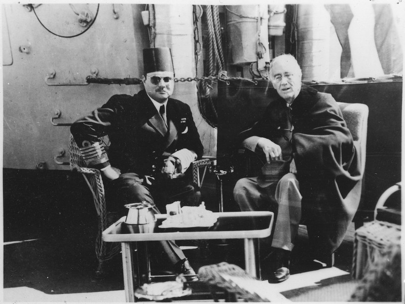 Franklin D. Roosevelt and King Farouk of Egypt at Great Bitter Lake in Egypt - NARA - 196056