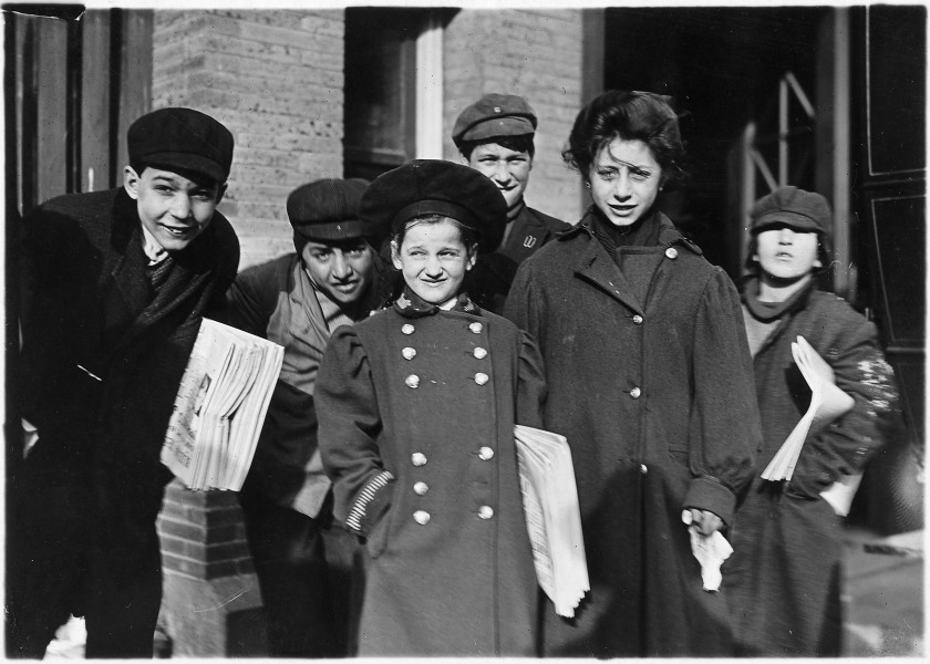 Hartford newsboys and girls. Girl in middle, Nellie, is 9 years old. Hartford, Conn. - NARA - 523180