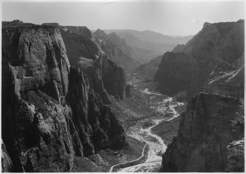 Horizontal View down Zion Canyon from Observation Point. - NARA - 520354