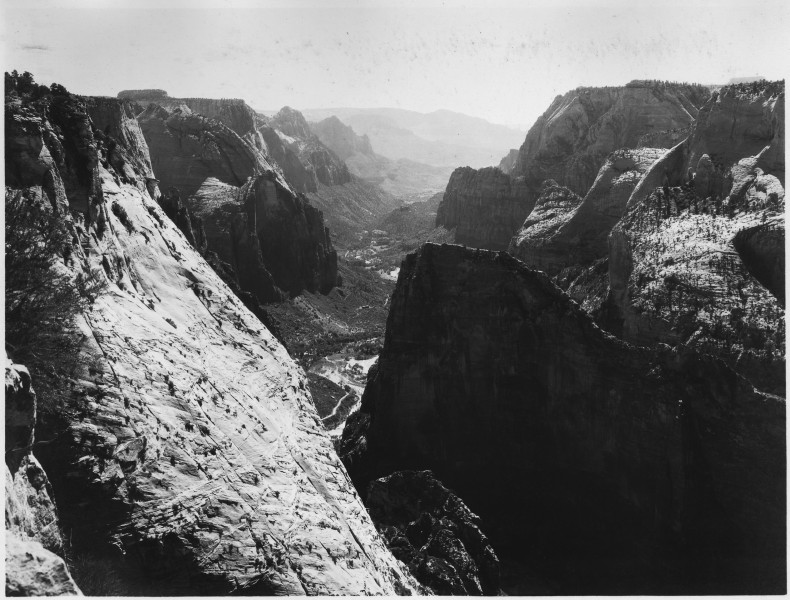 Horizontal view down Zion Canyon from Sinawava Point. - NARA - 520353