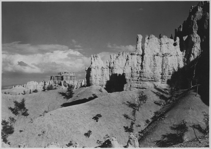 Looking east from Cathedral Ridge to Bryce Temple. - NARA - 520281