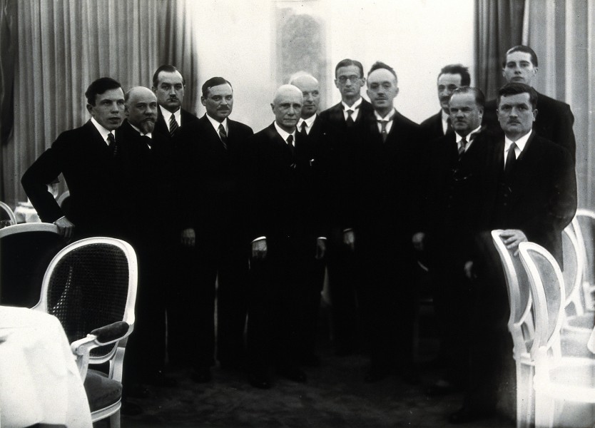 Louis de Broglie and others after a dinner in Warsaw. Photog Wellcome V0028214