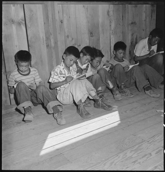 Manzanar Relocation Center, Manzanar, California. An elementary school with voluntary attendance ha . . . - NARA - 537965