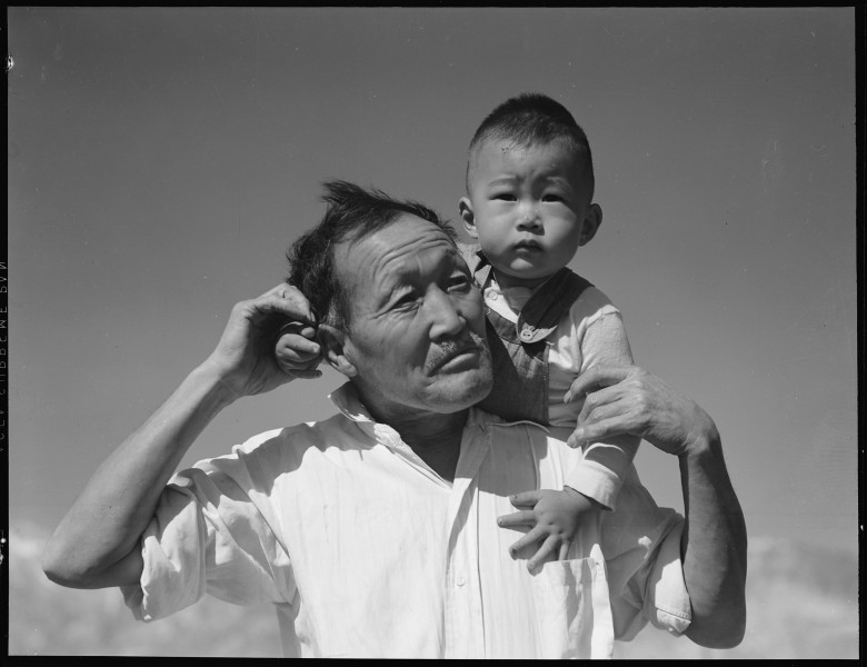 Manzanar Relocation Center, Manzanar, California. Grandfather and grandson of Japanese ancestry at t . . . - NARA - 537993