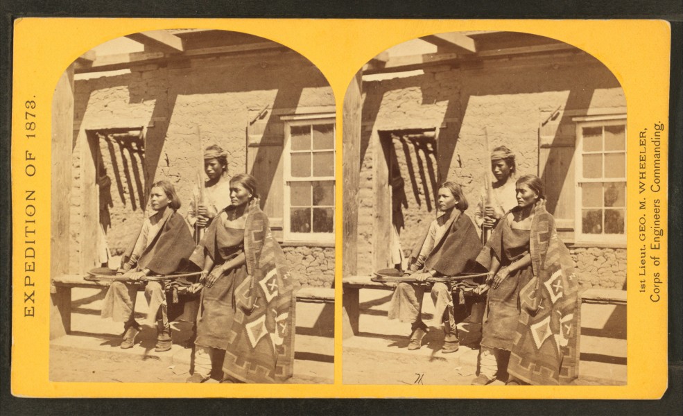 Navajo boys and squaw, in front of the quarters at old Fort Defiance, N.M., now occupied by troops, by O'Sullivan, Timothy H., 1840-1882