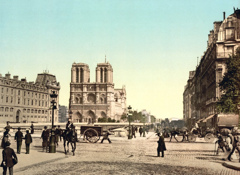 Notre Dame, and St. Michael bridge, Paris, France, ca. 1890-1900