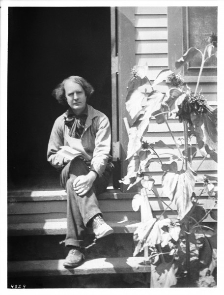 Portrait of Elbert Hubbard outside his workshop, ca.1900 (CHS-4029)