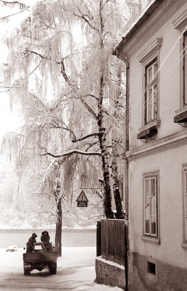 Posipavanje ulice v starem delu Maribora 1962 (2)