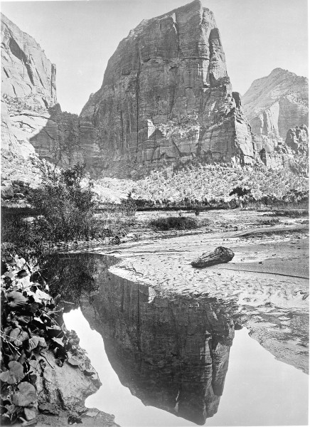 Reflected tower. Rio Virgin, Utah. Angels Landing. Same as 73 but on 5x7., 1871 - 1878 - NARA - 517747