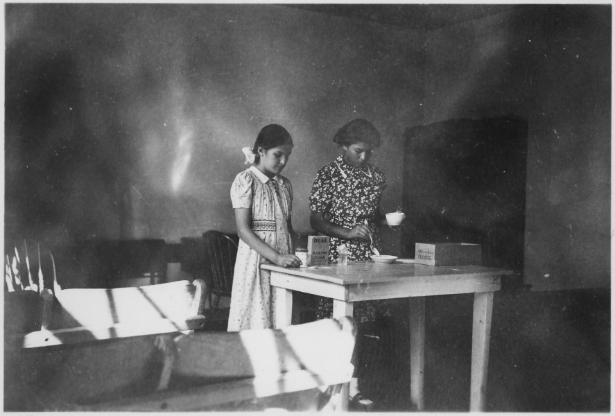 Two girls present cooking demonstration - NARA - 285247