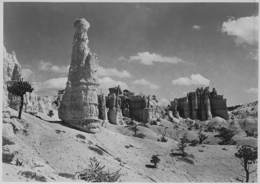 View looking east toward Fairy Temple Group. Lot's Wife in foreground, Seal Castle, and Fairy Temple. - NARA - 520262