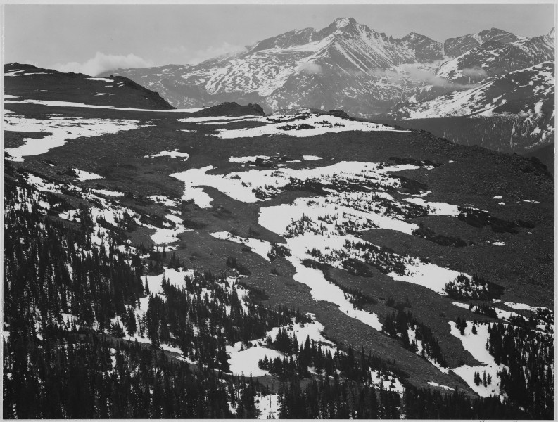 View of plateau, snow covered mountain in background, 