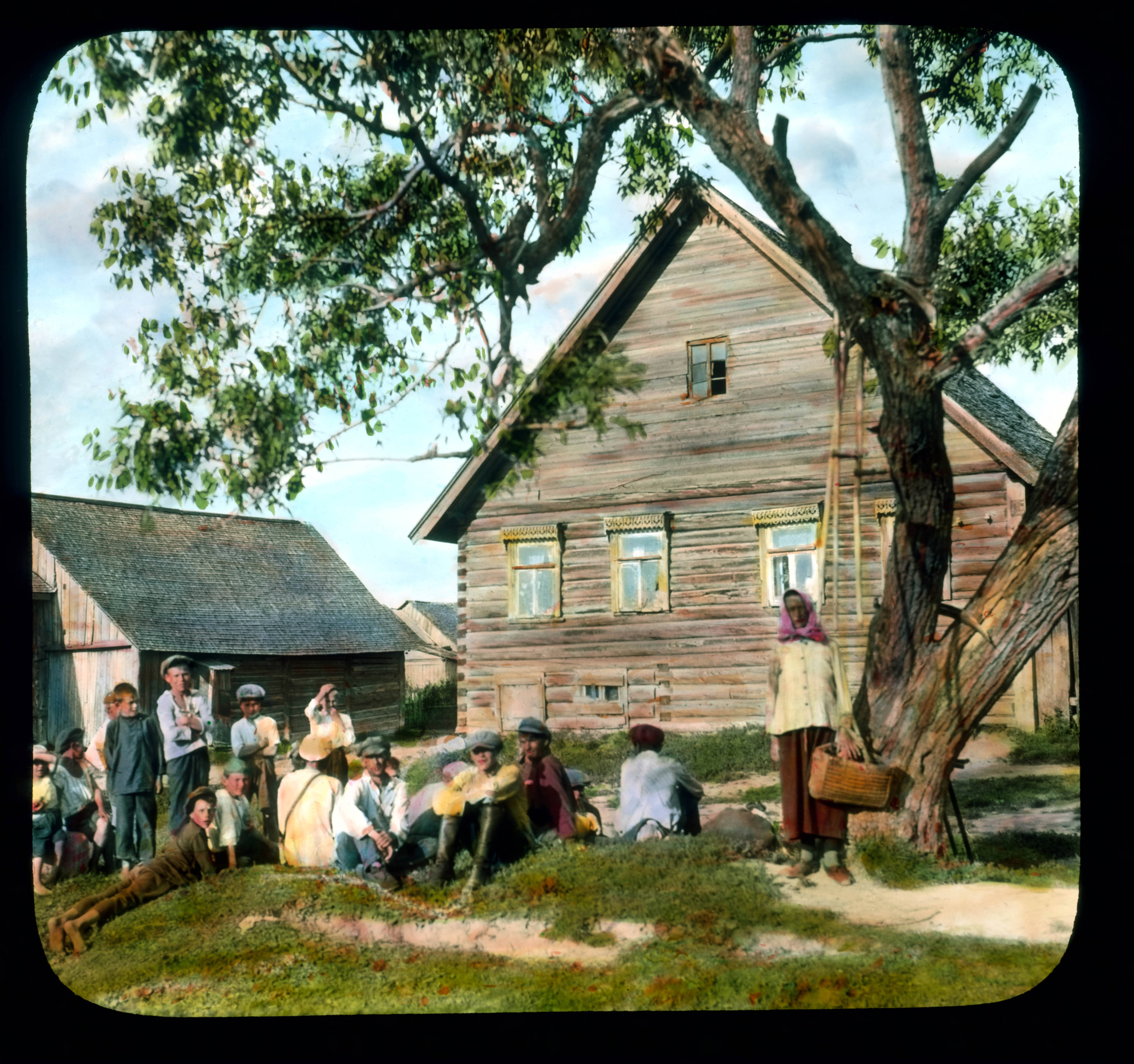 Saint Petersburg villagers in front of a house, near Leningrad