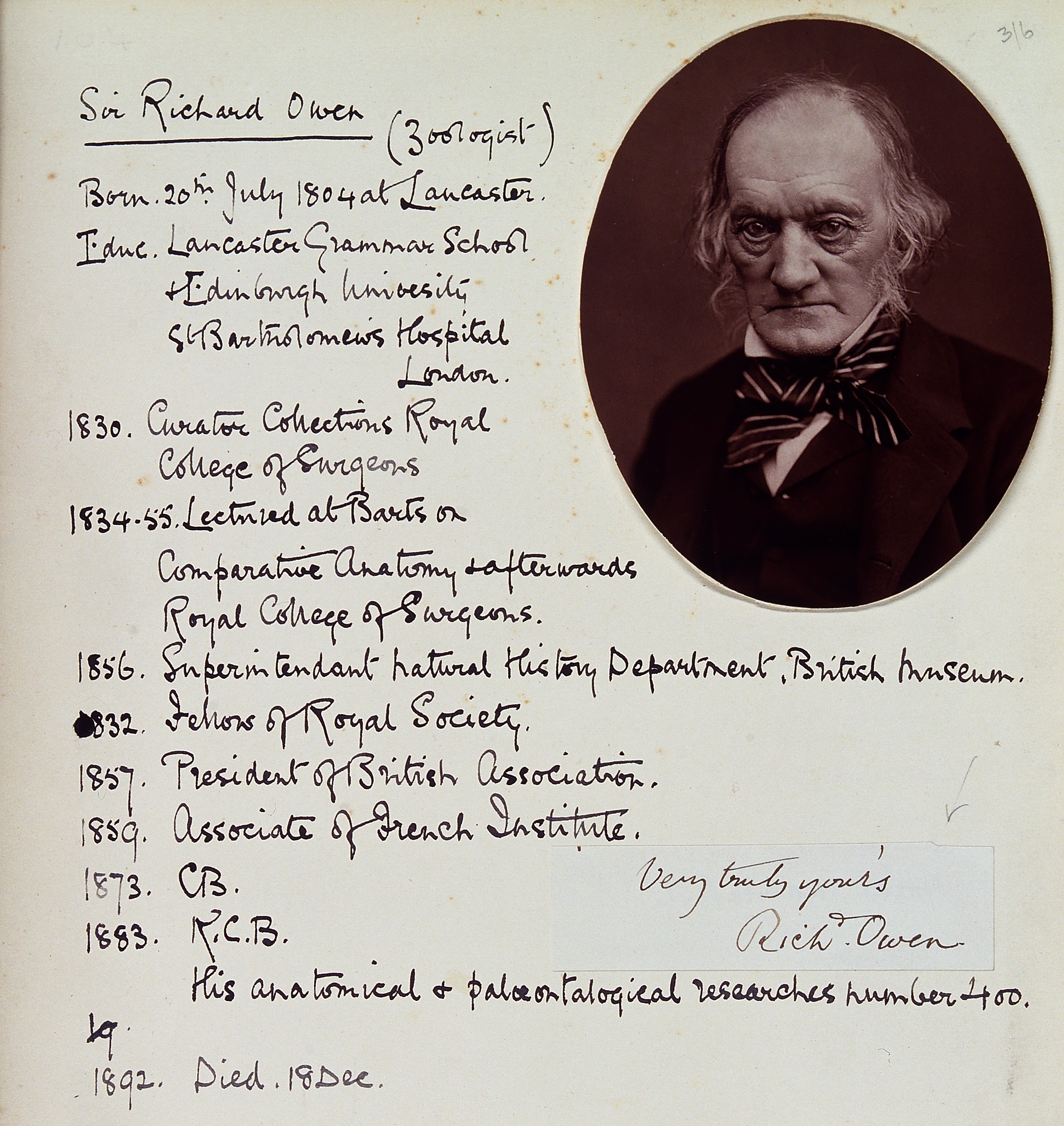 Sir Richard Owen. Photograph. Wellcome V0026953