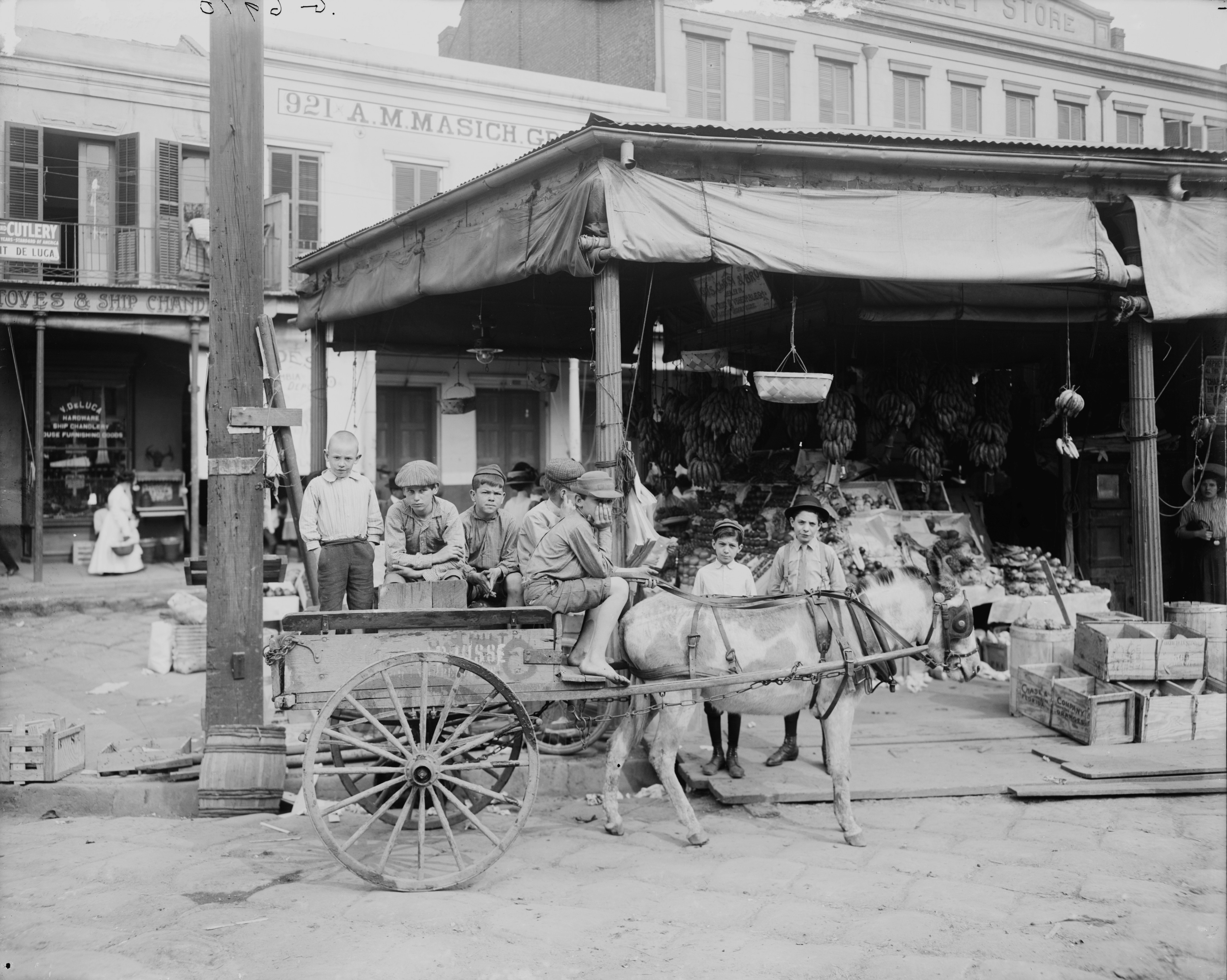 French Market NOLA Boys with Cart