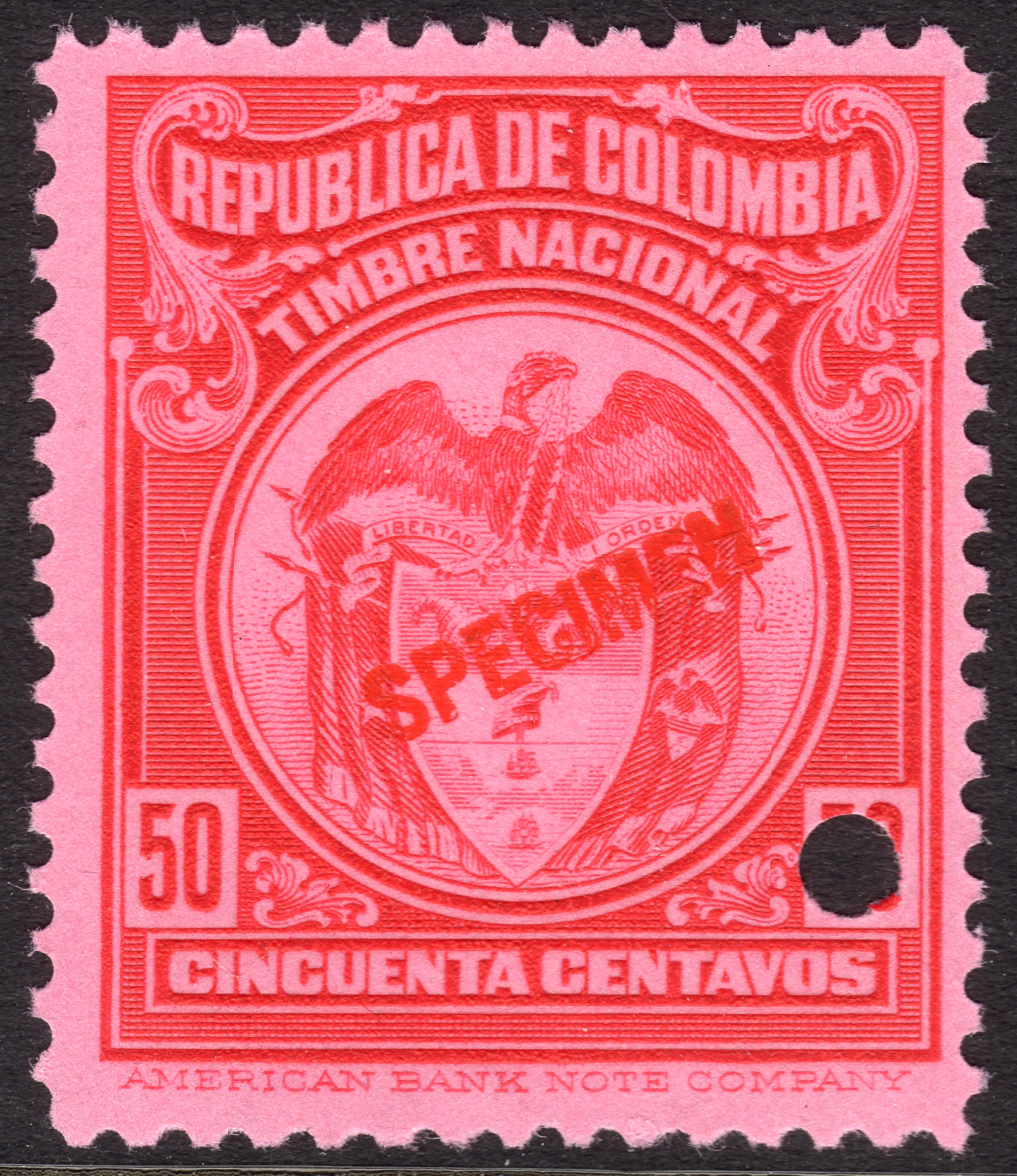 1916 50c Colombia specimen revenue stamp
