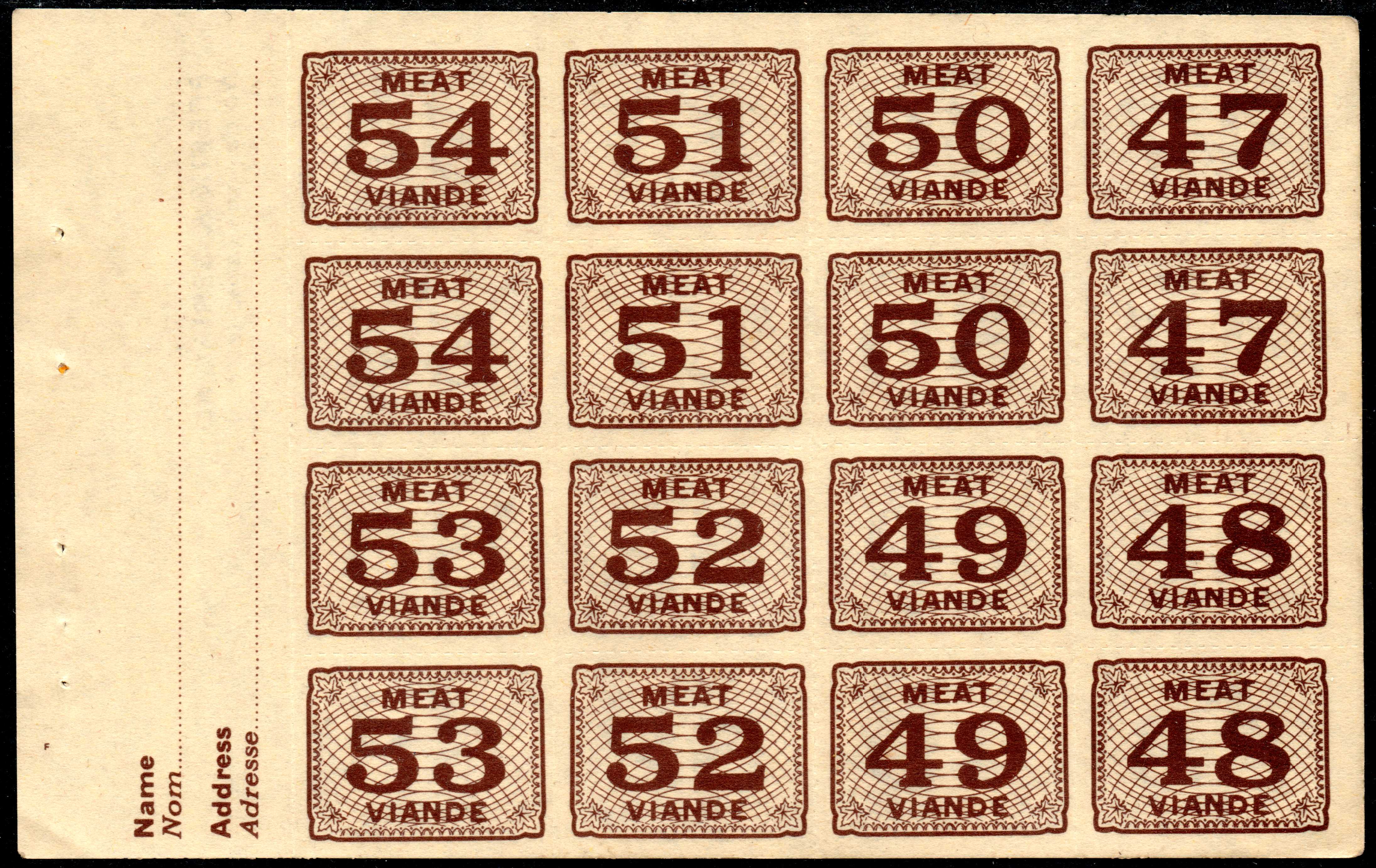 Canada meat ration stamps circa 1943