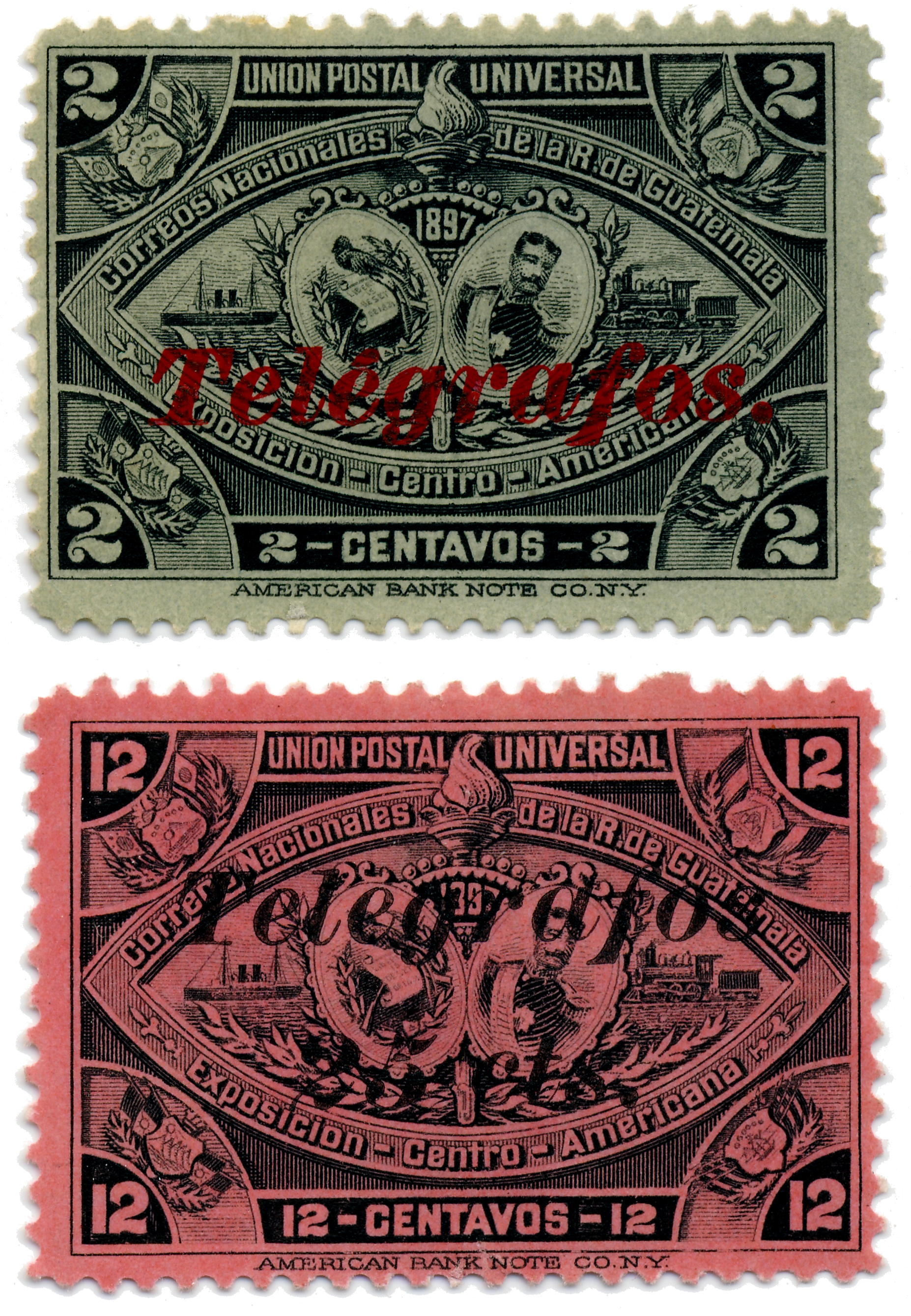 Different shaped T of telegraph on stamps of Guatemala
