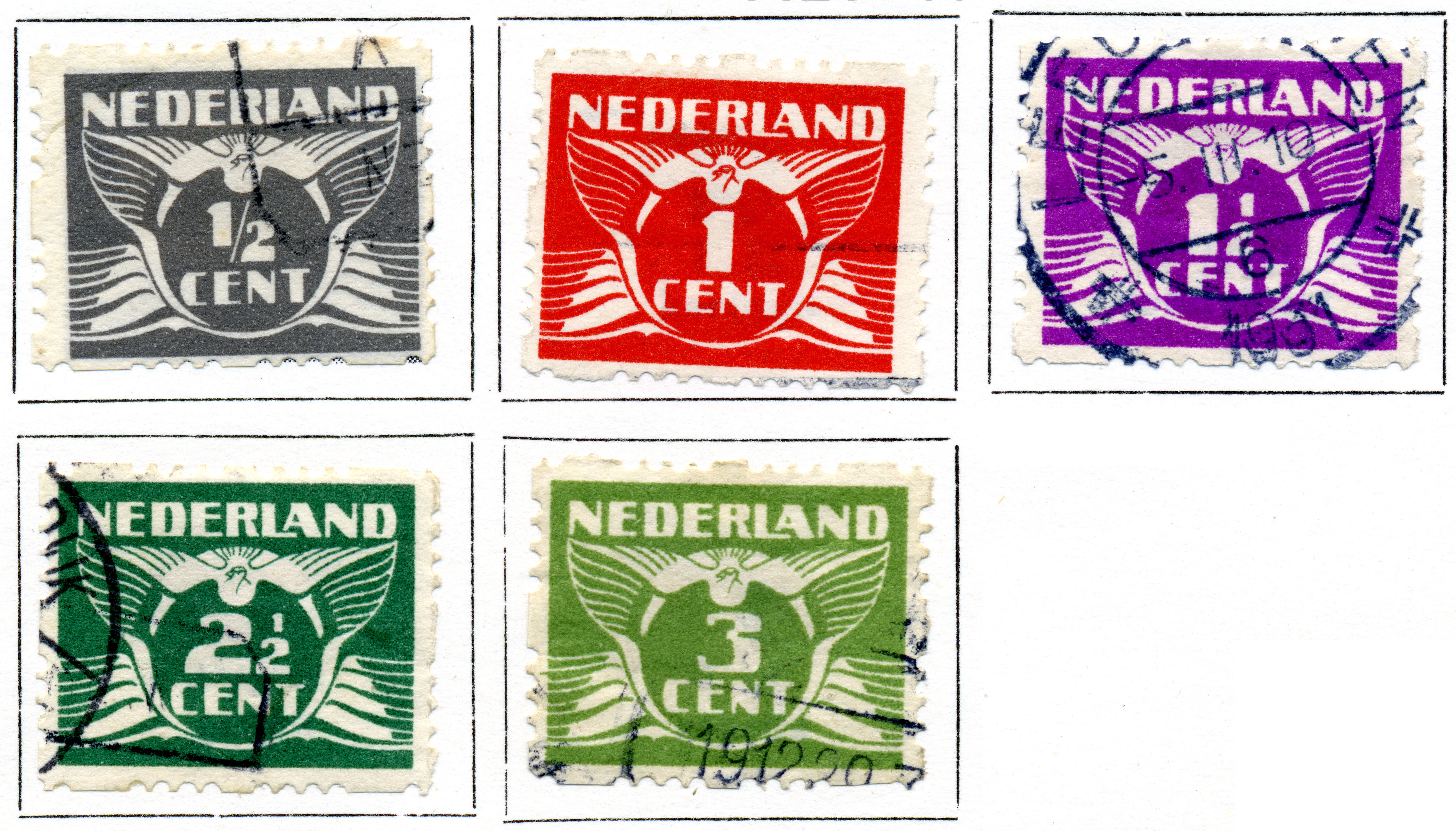 Postzegel NL 1928 R nr33-34-35-37-38