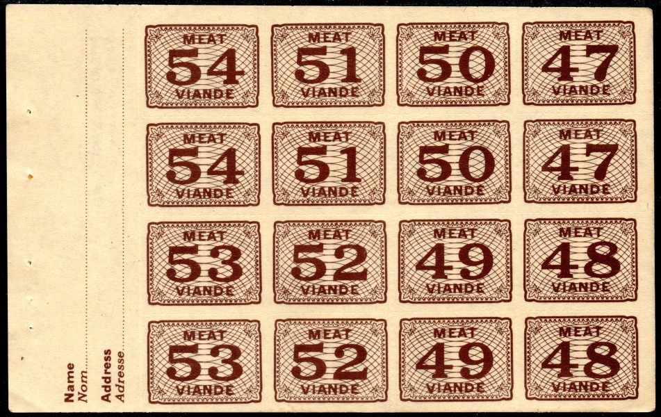 Canada meat ration stamps circa 1943
