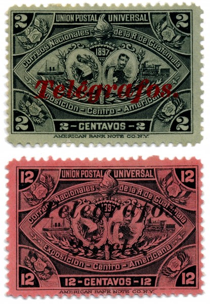 Different shaped T of telegraph on stamps of Guatemala