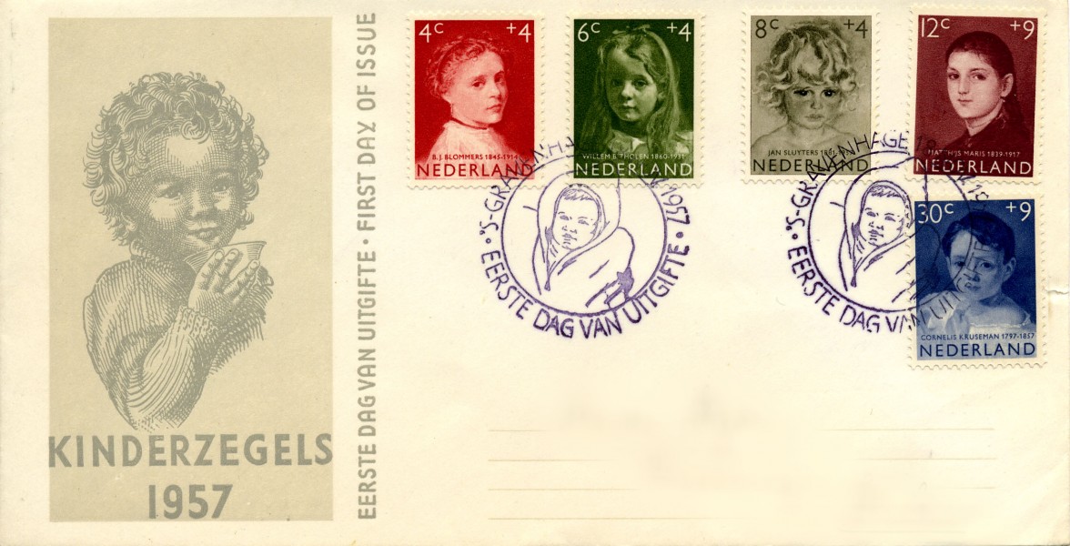 First day cover 1957 kinderzegels