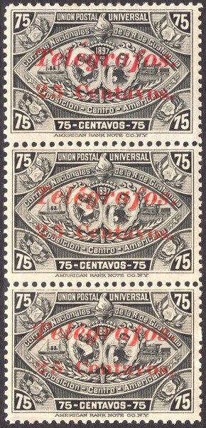 Guatemala 1898 telegraph stamps showing raised accent (top) and different shaped T (bottom)