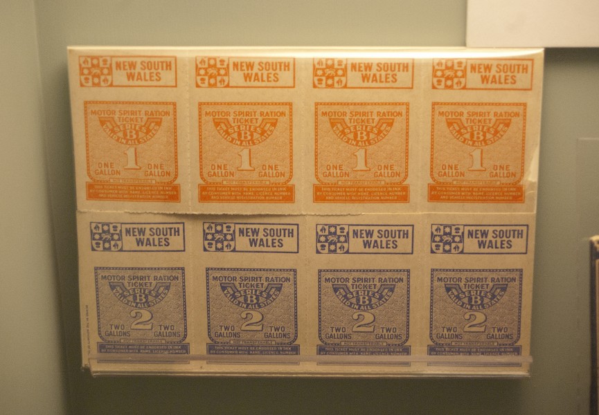 NSW Motor Spirit Ration Tickets on display a the RAAF Museum