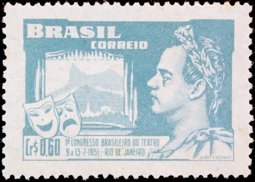 Selo Primeiro Congresso Brasileiro Teatro Verde Cinza 1951