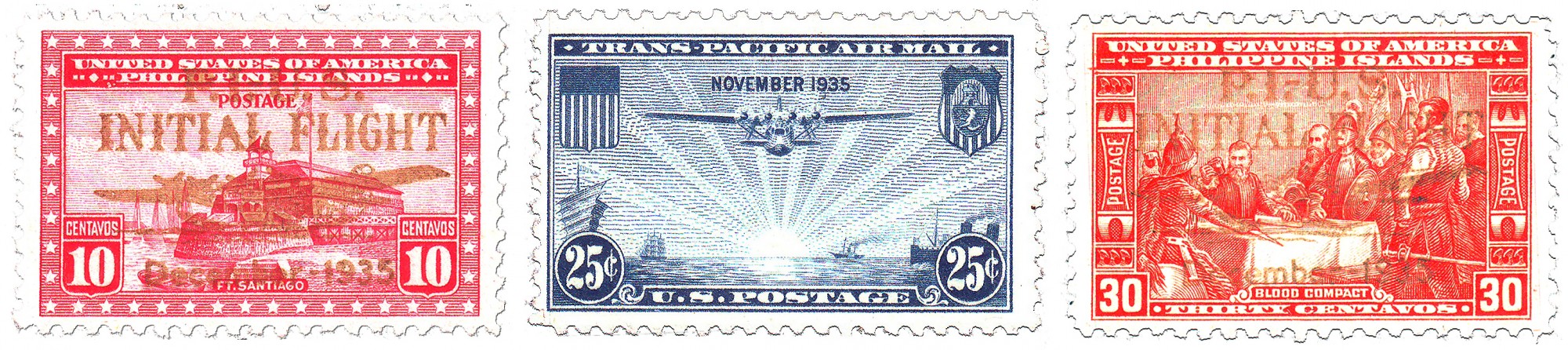 US and PI First Transpacific Air Mail Stamps 1935