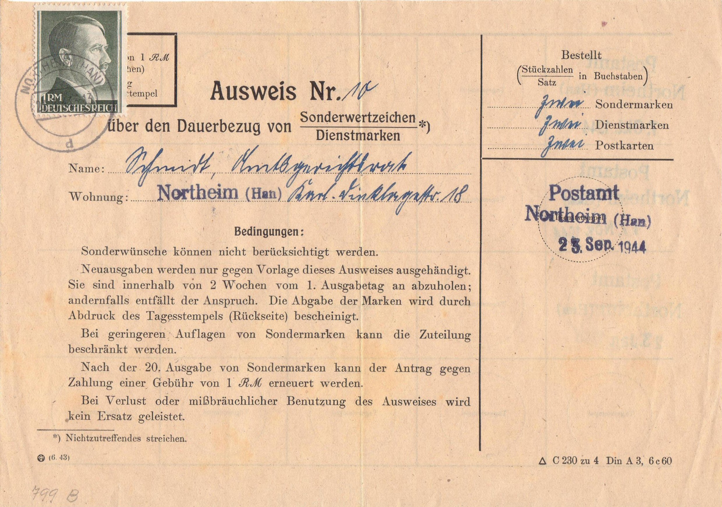 Sammlerausweis 1943 6.43