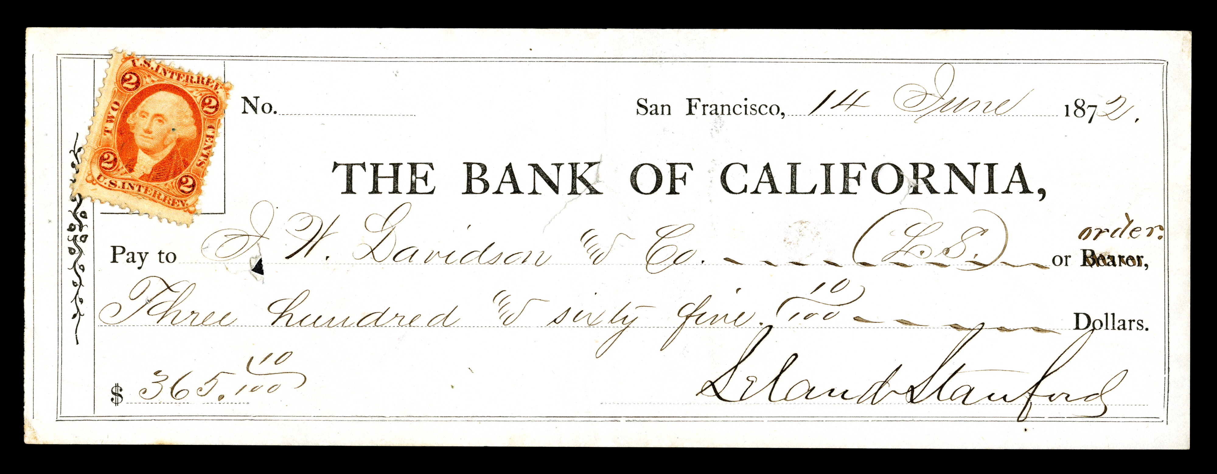 STANFORD, Leland (signed check)