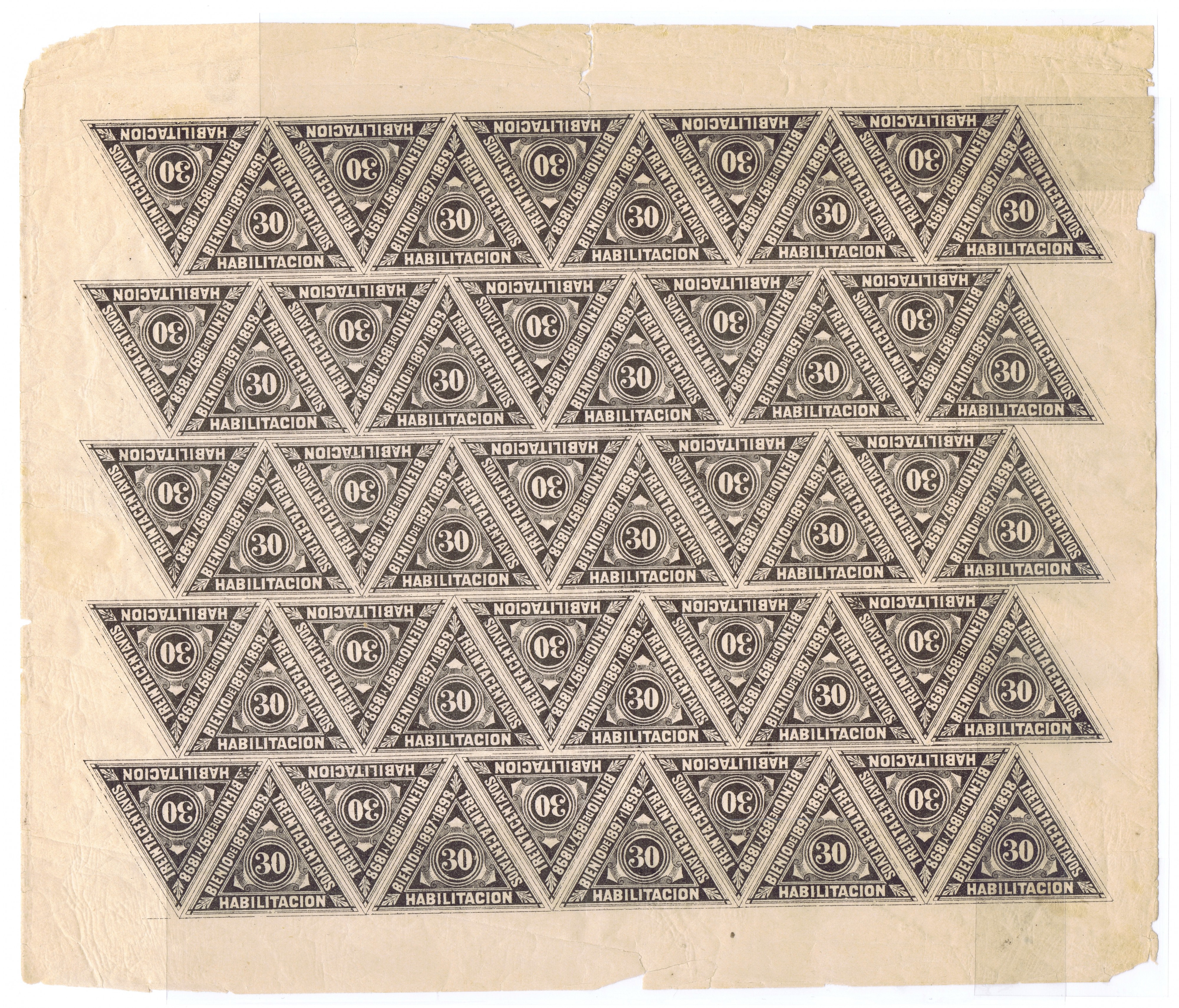 Colombia 1897-98 30c Habilitacion revenue stamp