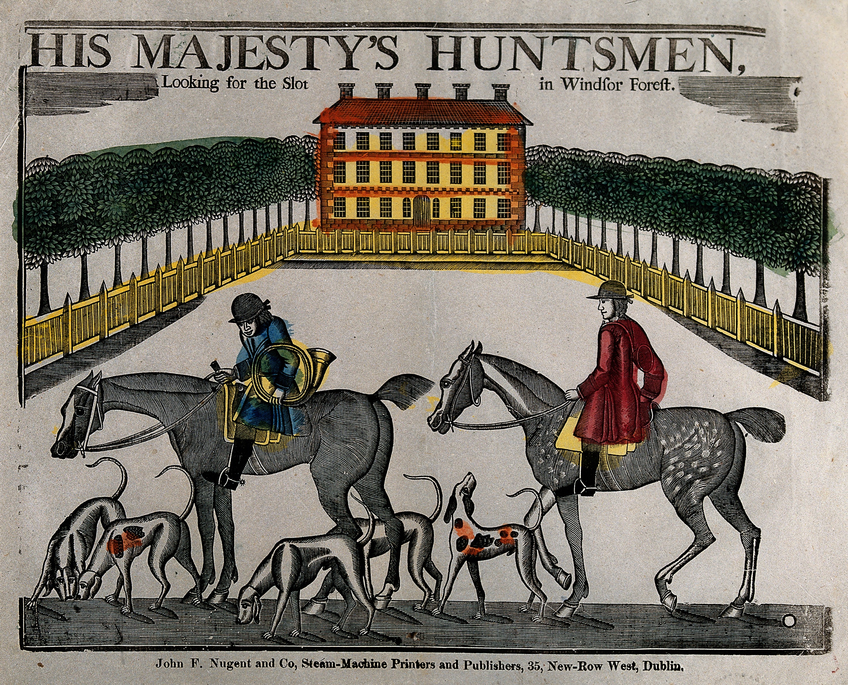 Two men going foxhunting with hounds Wellcome V0049609