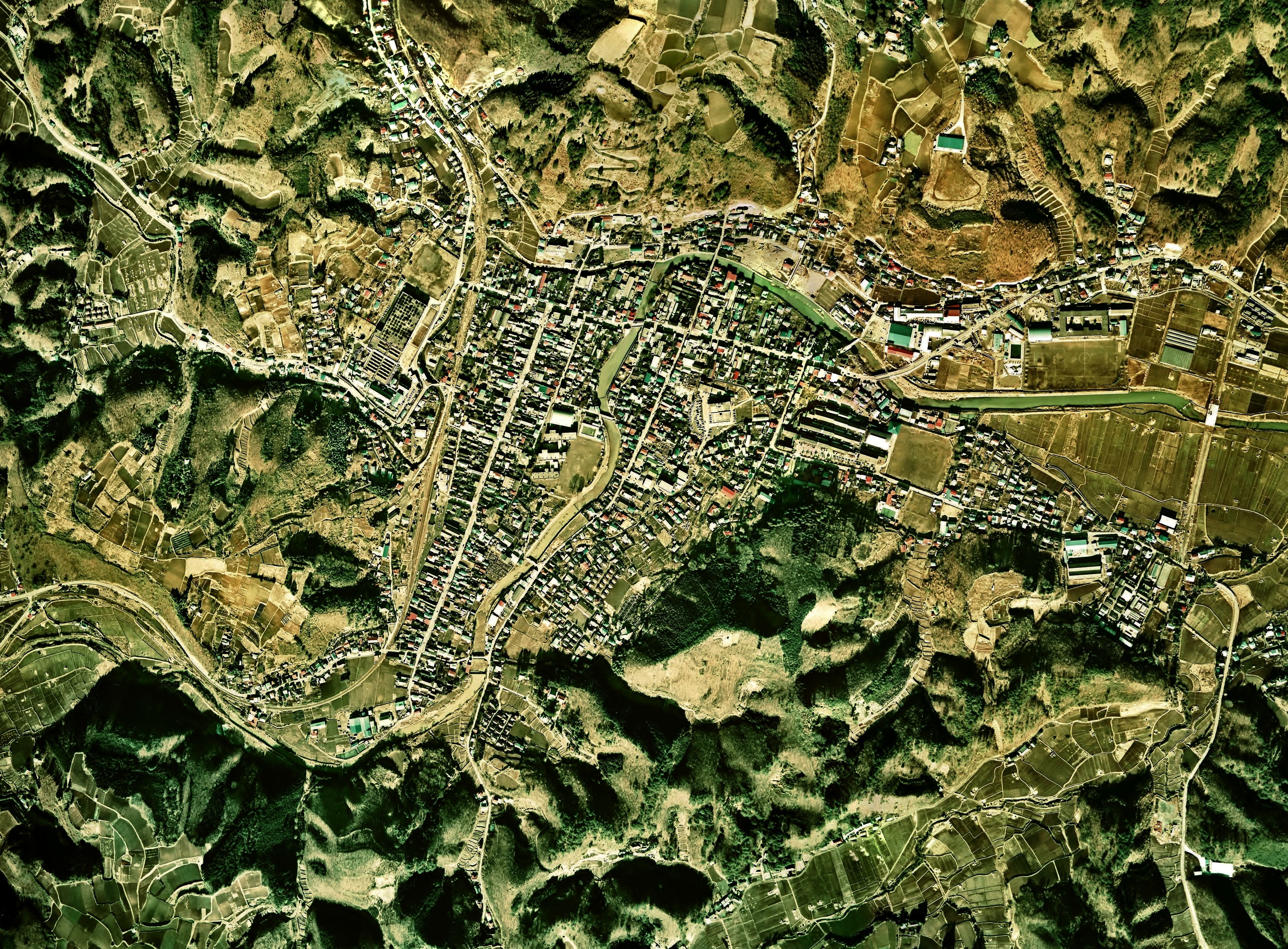 Motegi town center area Aerial photograph.1974