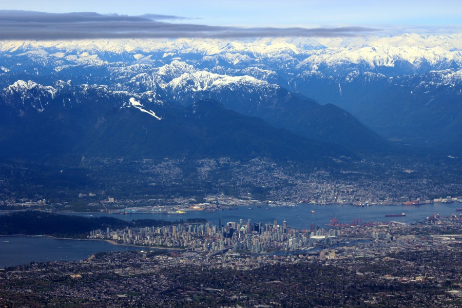 Aerial view of Vancouver and the Coast Mountains