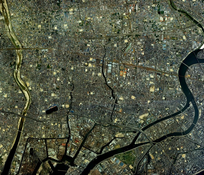 Amagasaki city center area Aerial photograph.1985