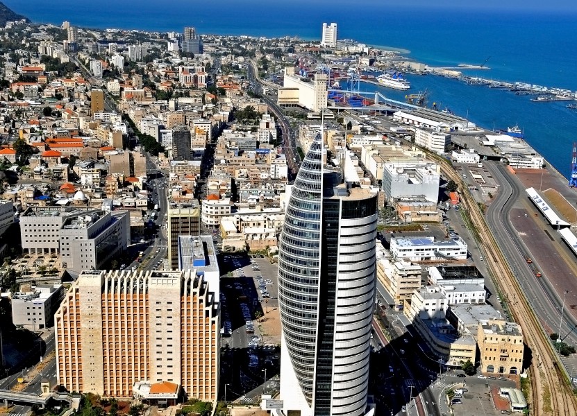 Downtown Haifa including the port and the sail tower