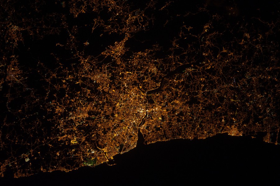 ISS-32 Nighttime image of Portugal featuring Porto and Vila Nova de Gaia