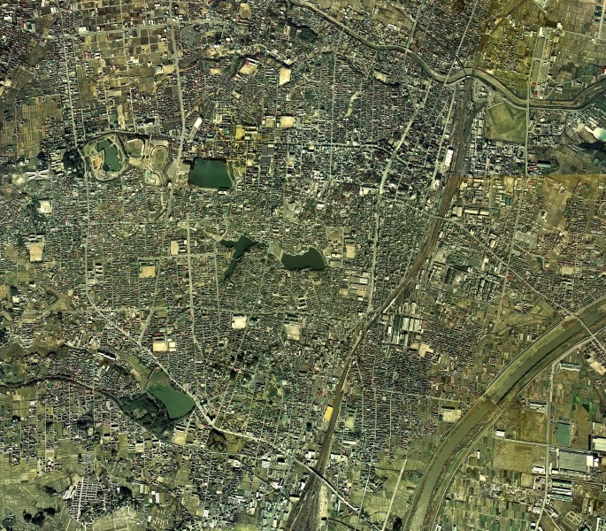 Koriyama city center area Aerial photograph.1975