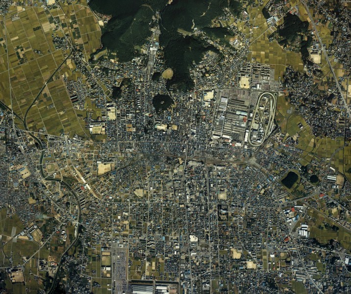 Ota, Gunma city center area Aerial photograph.1986