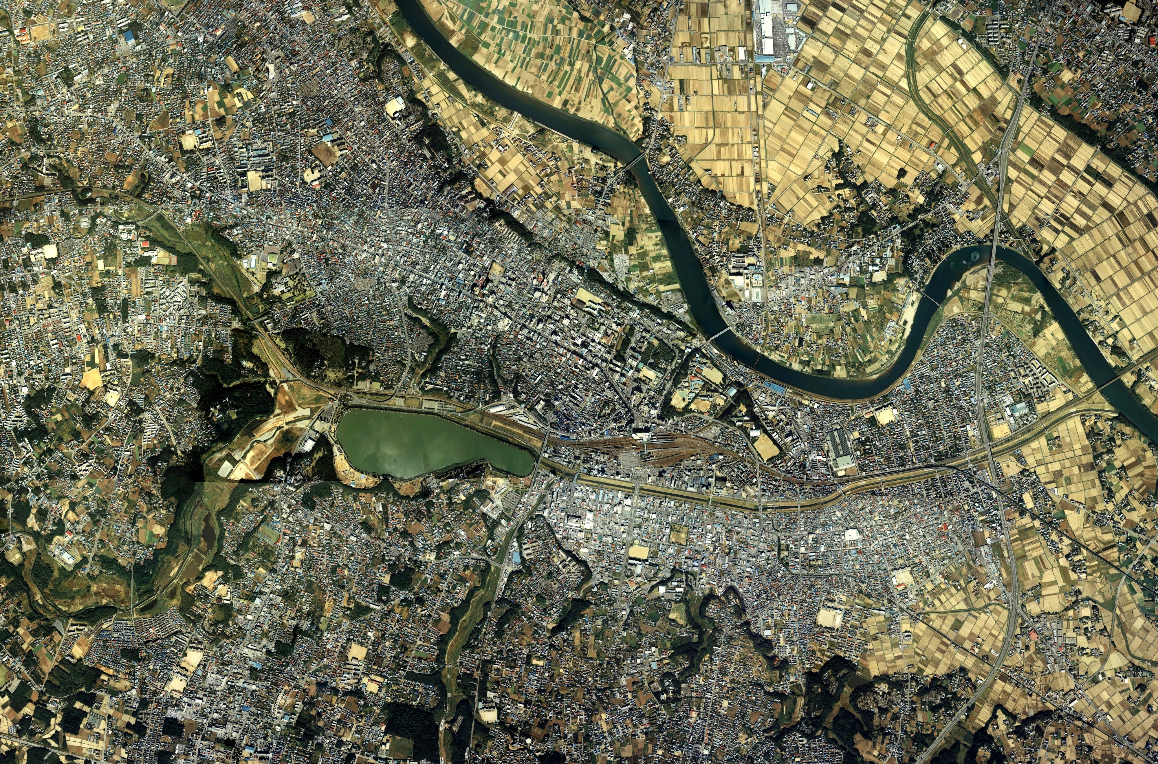 Mito city center area Aerial photograph.1986
