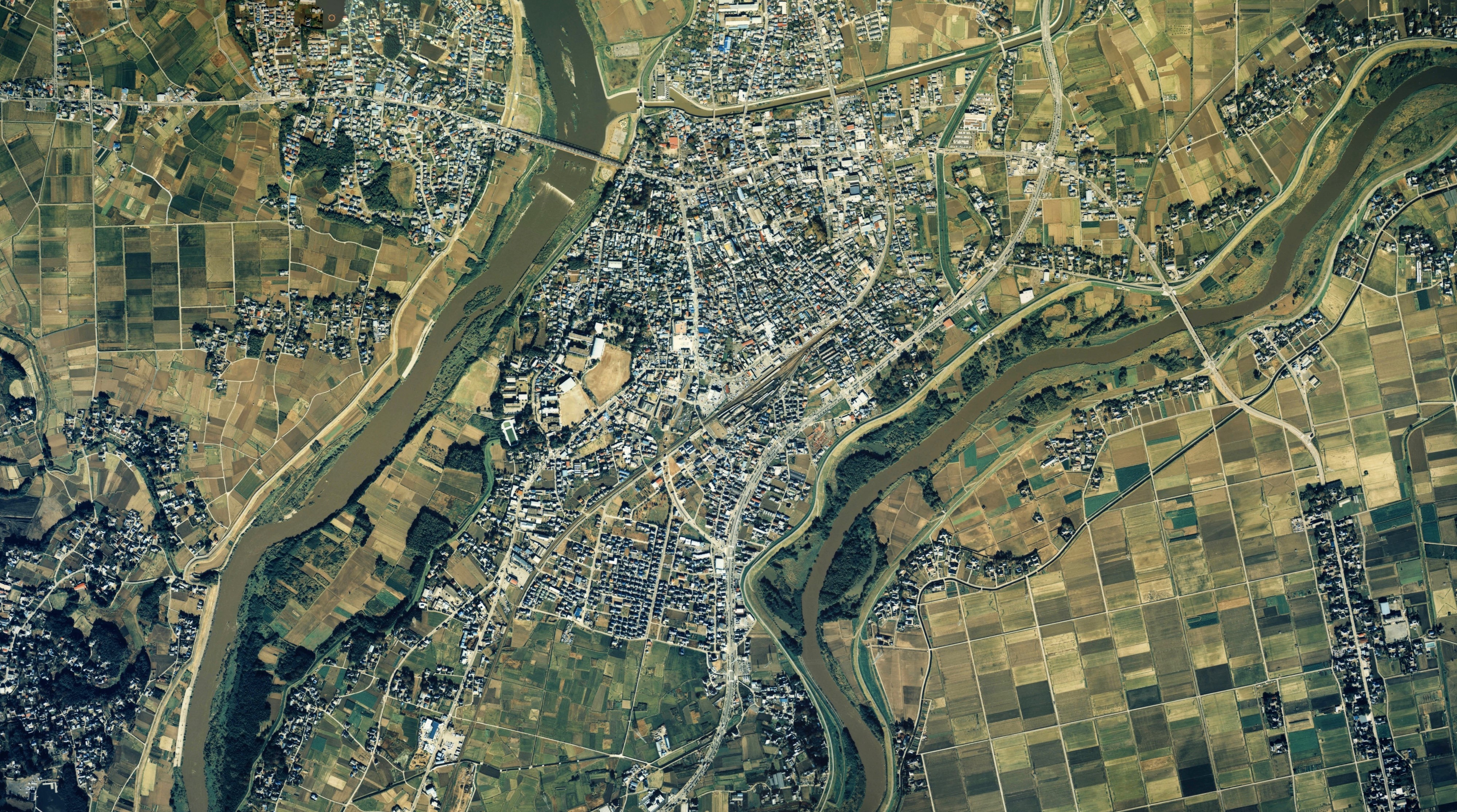 Mitsukaido district Joso city center area Aerial photograph.1990