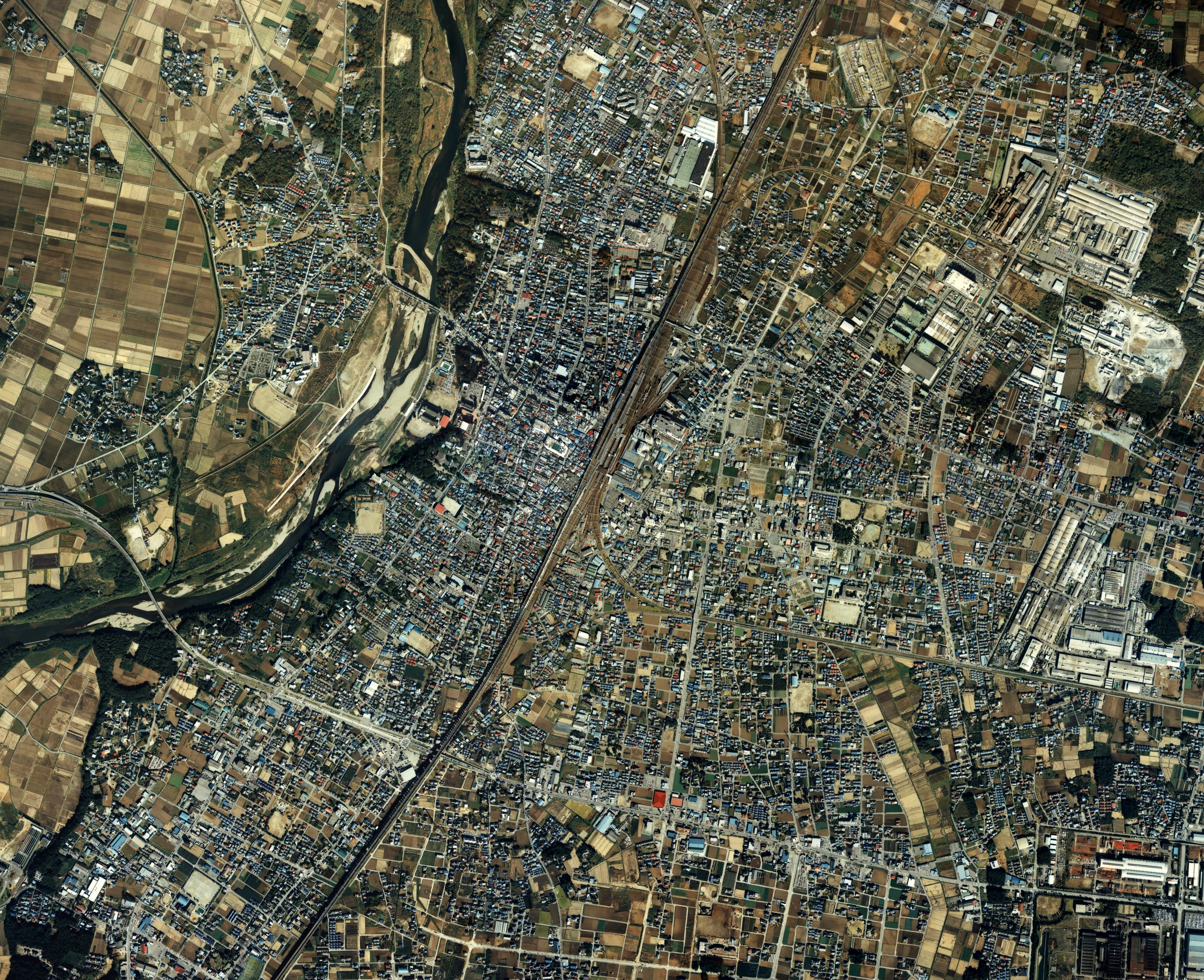 Oyama city center area Aerial photograph.1986