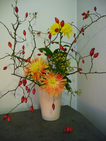 Dahlie mit Hundsrosenhagebutten flowers