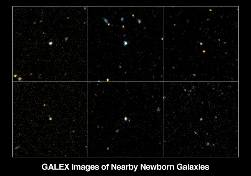 GALEX Images of Nearby Newborn Galaxies