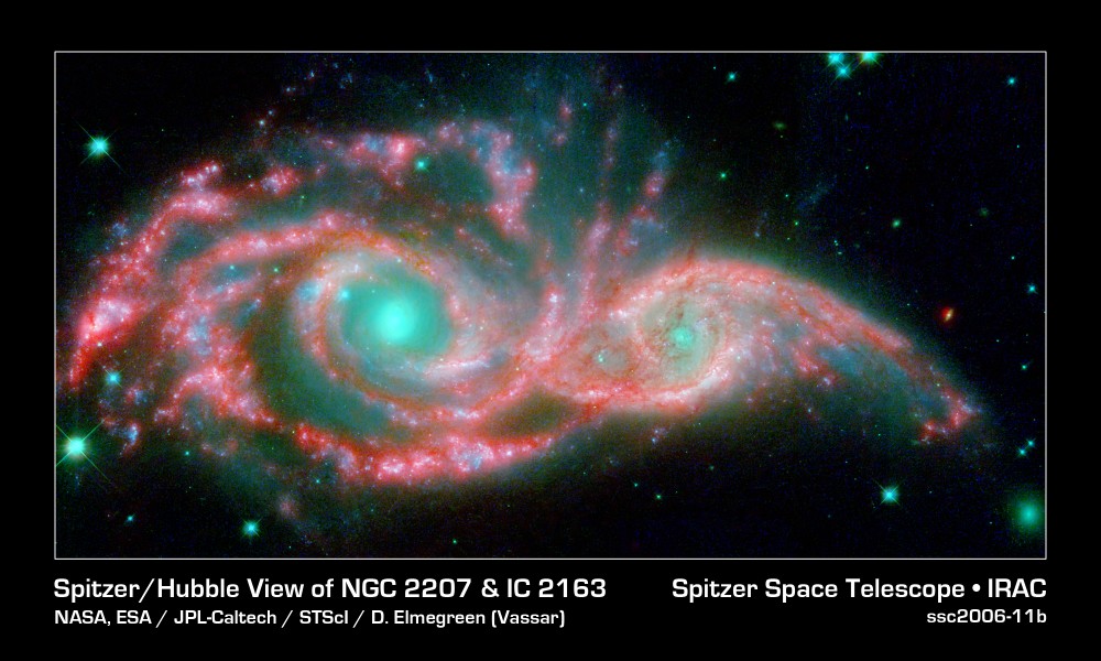 Spitzer, Hubble View of NGC 2207 & IC 2163