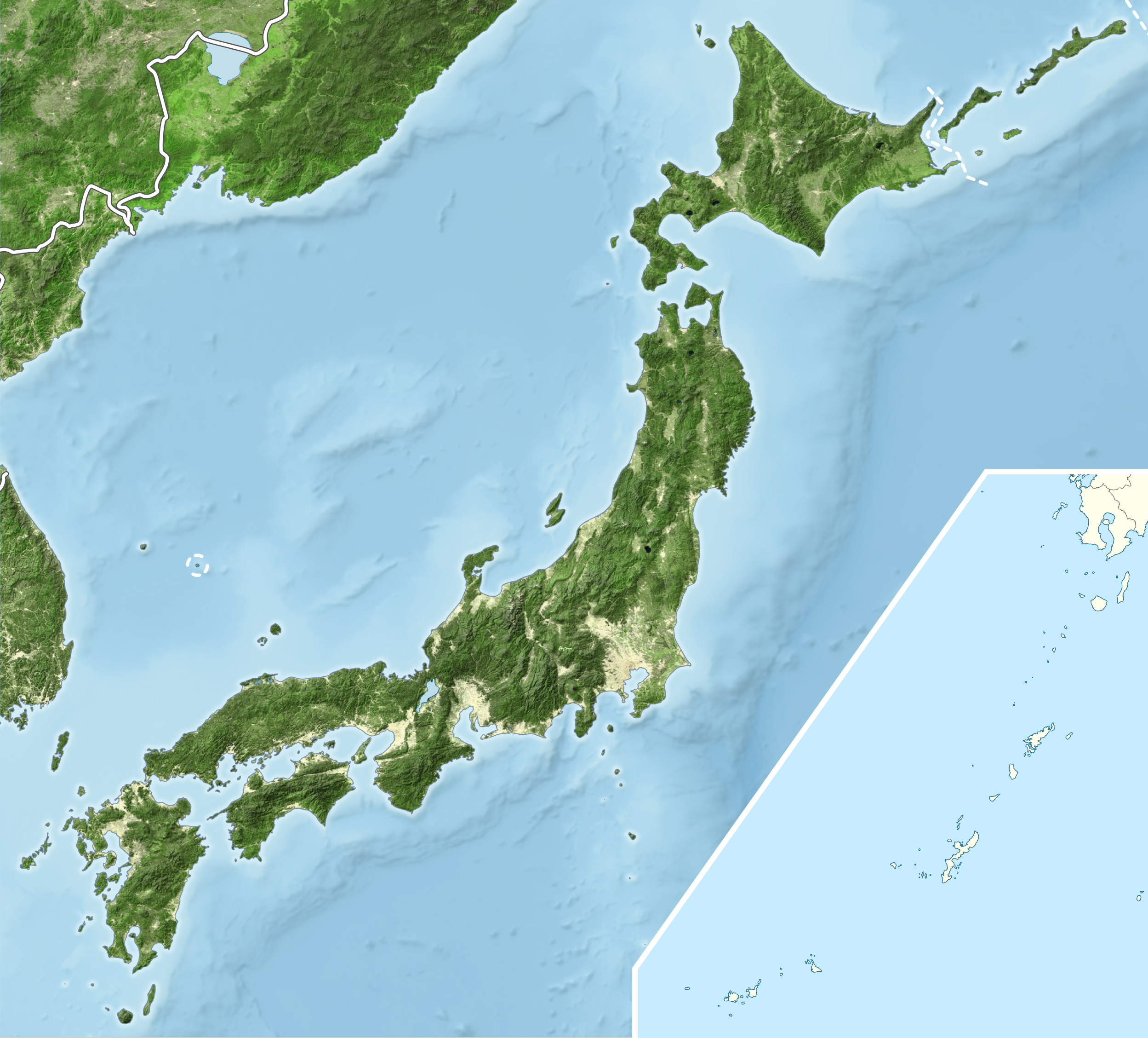 Japan bluemarble location map with side map of the Ryukyu Islands