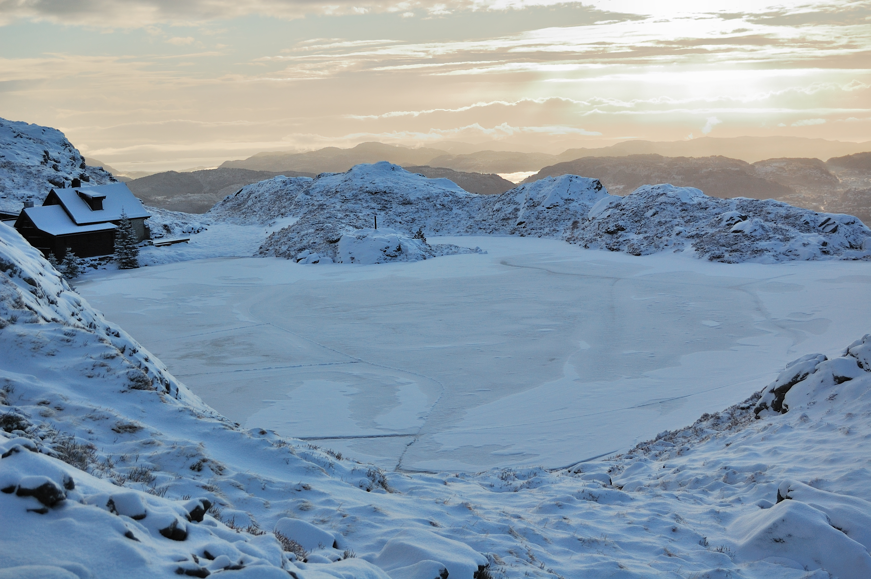 Frozen lake Ulriken Bergen Norway